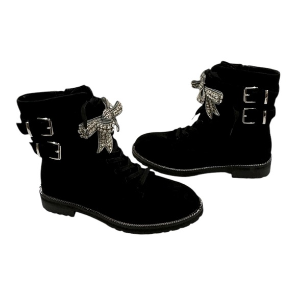 KURT GEIGER Sutton Bow Boot Black Suede Crystal Eagle Bow - Picture 4 of 16